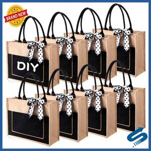 Large Jute Tote Bags with Handles Blank DIY Shopping Bags Bulk Set